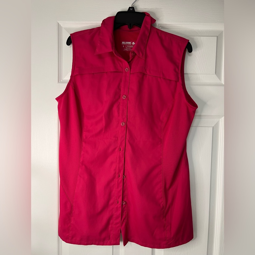 Reel Legends Fuchsia Sleeveless Button-Down Shirt